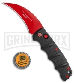 Boker Kalashnikov Black Widow Automatic Knife - Hawkbill Red Plain -Knives Shop Boker Black Widow Hawkbill Kalashnikov Auto Black Red 01KALS70NSOI BHQ 103274 jr bottlecap large