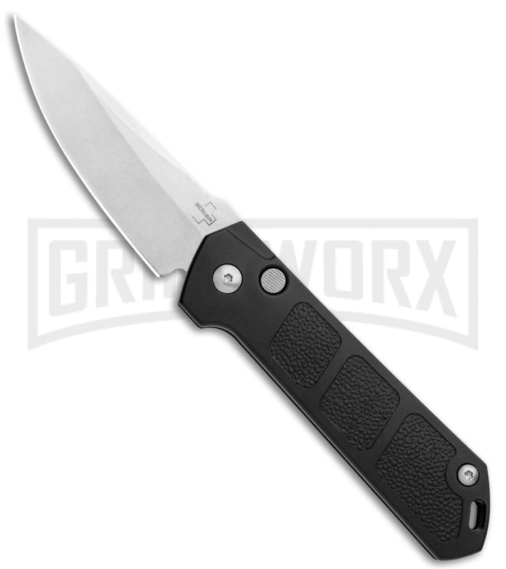 Boker Kihon Black Automatic Knife - Stonewash Plain Boker Kihon Black Automatic Knife - Stonewash Plain -Knives Shop Boker Burnley Kihon DP Auto SW BHQ 101389 jr large