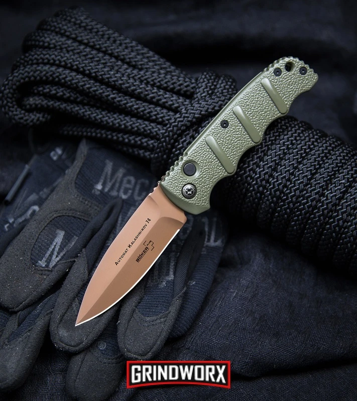 Boker Kalashnikov Desert Warrior Dagger Automatic Knife - Copper Plain Boker Kalashnikov Desert Warrior Dagger Automatic Knife - Copper Plain -Knives Shop Boker Desert Warrior Kalashnikov Dagger Automatic Knife OD Green Copper BHQ30436 kp rope web large