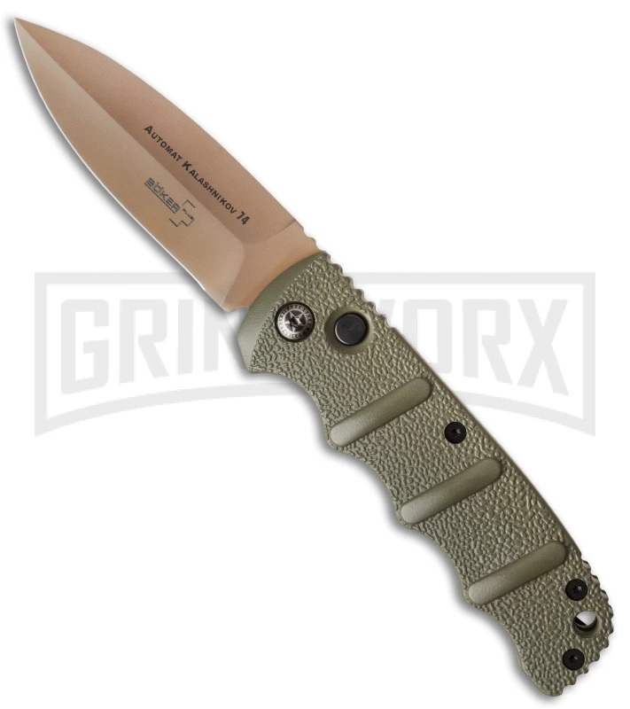 Boker Kalashnikov Desert Warrior Dagger Automatic Knife - Copper Plain Boker Kalashnikov Desert Warrior Dagger Automatic Knife - Copper Plain -Knives Shop Boker Desert Warrior Kalashnikov Dagger OD Green Copper 01KALS14N BHQ 30436 jr 1 large