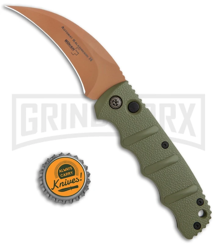 Boker Kalashnikov Desert Warrior Hawkbill Automatic Knife - Copper Plain Boker Kalashnikov Desert Warrior Hawkbill Automatic Knife - Copper Plain -Knives Shop Boker Desert Warrior Kalashnikov Hawkbill Auto OD Green Copper 01KALS69NSOI BHQ 103273 jr bottlecap large