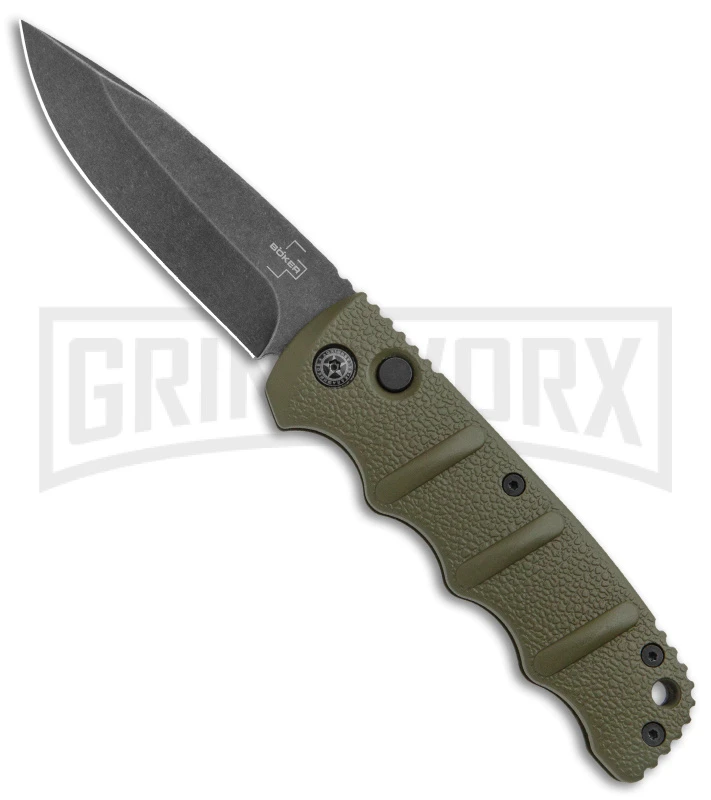 Boker Kalashnikov OD Green Automatic Knife - Drop Point Smokewash Plain Boker Kalashnikov OD Green Automatic Knife - Drop Point Smokewash Plain -Knives Shop Boker Kalashnikov Auto OD Green D2 Smokewash BHQ 144761 jr large