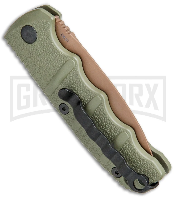 Boker Desert Warrior Mini Kalashnikov OD Green Automatic Knife - Copper Plain Boker Desert Warrior Mini Kalashnikov OD Green Automatic Knife - Copper Plain -Knives Shop Boker Kalashnikov Automat 74 AUSB OD Green jr side 1 large
