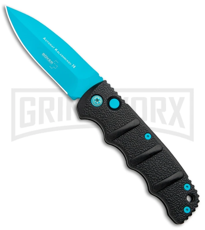 Boker Kalashnikov Automatic Knife - D2 Dagger Electric Blue Plain Boker Kalashnikov Automatic Knife - D2 Dagger Electric Blue Plain -Knives Shop Boker Kalashnikov Black Widow Blue jr large
