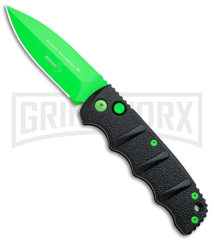 Boker Kalashnikov Automatic Knife - D2 Dagger Electric Green Plain Boker Kalashnikov Automatic Knife - D2 Dagger Electric Green Plain -Knives Shop Boker Kalashnikov Black Widow Green jr large