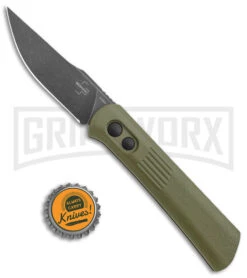 Boker Lundquist Alluvial Green Aluminum Automatic Knife - Black Stonewash Plain -Knives Shop Boker Lundquist Alluvial Auto OD Green Aluminum Black SW BHQ 125069 jr bottlecap large