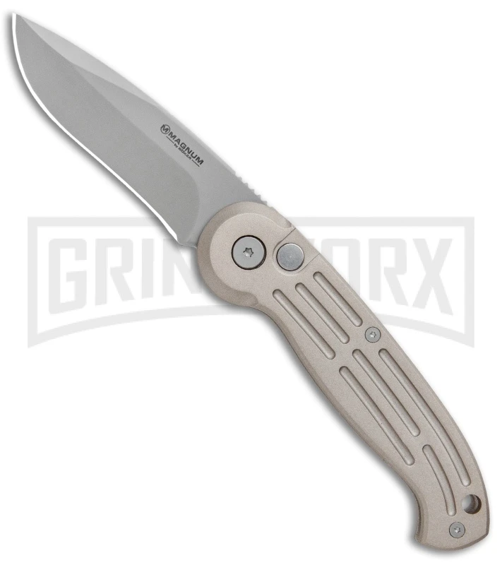 Boker Magnum Speedmaster Champagne Automatic Knife - Bead Blast Plain Boker Magnum Speedmaster Champagne Automatic Knife - Bead Blast Plain -Knives Shop Boker Magnum DP Auto Champagne BB 01BO007 BHQ 0099 jr large