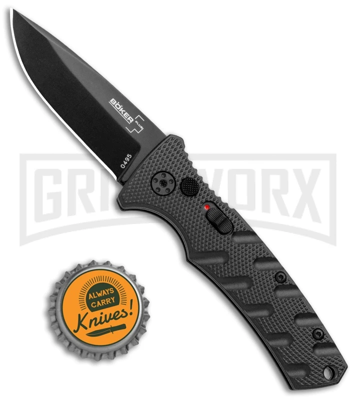 Boker Mini Strike Automatic Knife Black - Drop Point Black Plain Boker Mini Strike Automatic Knife Black - Drop Point Black Plain -Knives Shop Boker Mini Strike Auto Black Black 01BO436NSOI BHQ 99629 jr bottlecap large