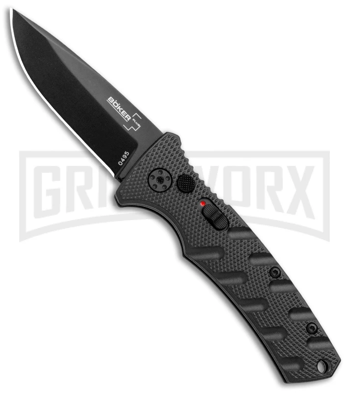 Boker Mini Strike Automatic Knife Black - Drop Point Black Plain Boker Mini Strike Automatic Knife Black - Drop Point Black Plain -Knives Shop Boker Mini Strike Auto Black Black 01BO436NSOI BHQ 99629 jr large