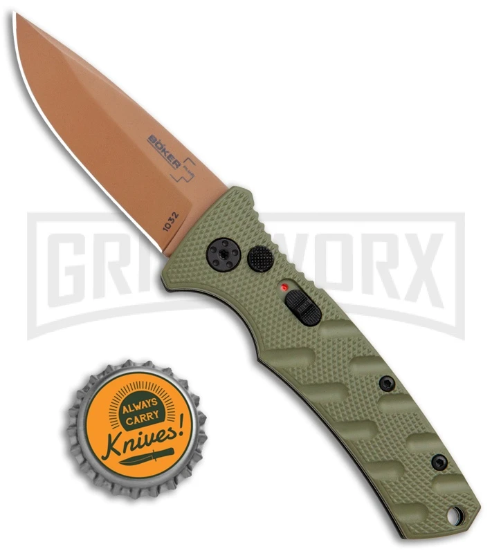 Boker Mini Strike Automatic Knife Black - Drop Point Copper Plain Boker Mini Strike Automatic Knife Black - Drop Point Copper Plain -Knives Shop Boker Mini Strike Auto OD Green Copper 01BO438NSOI BHQ 99631 jr bottlecap large