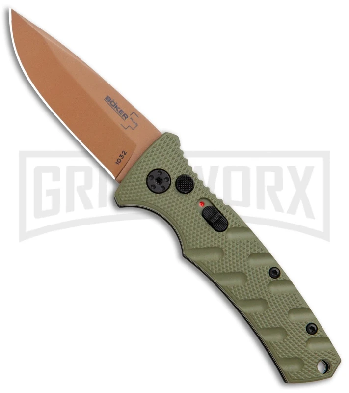 Boker Mini Strike Automatic Knife Black - Drop Point Copper Plain Boker Mini Strike Automatic Knife Black - Drop Point Copper Plain -Knives Shop Boker Mini Strike Auto OD Green Copper 01BO438NSOI BHQ 99631 jr large