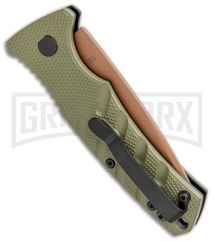 Boker Mini Strike Automatic Knife Black - Drop Point Copper Plain Boker Mini Strike Automatic Knife Black - Drop Point Copper Plain -Knives Shop Boker Mini Strike Auto OD Green Copper 01BO438NSOI BHQ 99631 jr side large