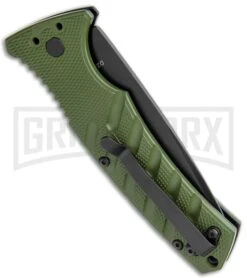 Boker Plus Strike OD Green Automatic Knife - Drop Point Black Plain 4 Boker Plus Strike OD Green Automatic Knife - Drop Point Black Plain -Knives Shop Boker Plus Strike DP Auto OD Green Black BHQ 97033 jr side large