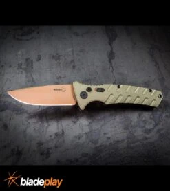 Boker Plus Strike Desert Warrior OD Green Automatic Knife - D2 Drop Point Copper -Knives Shop Boker Plus Strike Desert Warrior OD Green Automatic Knife Drop Point Chopper BP20049 kp large