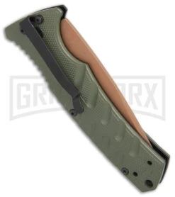 Boker Plus Strike Desert Warrior OD Green Automatic Knife - Tanto Copper Plain -Knives Shop Boker Plus Strike Tanto Desert Warrior OD Green copper BHQ 68520 er side jr large