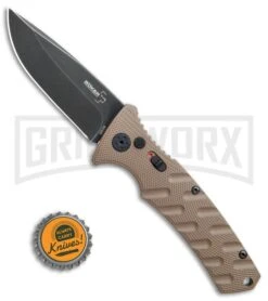 Boker Plus Strike Coyote Brown Automatic Knife - D2 Drop Point Black SW -Knives Shop Boker Plus Strike drop point coyote brown black sw BHQ 67882 er bottlecap jr large