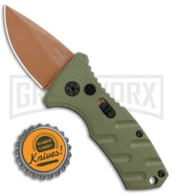 Boker Stubby Strike Automatic Knife - Desert Warrior -Knives Shop Boker Stubby Strike CA Legal Auto OD Green Copper 01BO443NSOI BHQ 99649 jr bottlecap large
