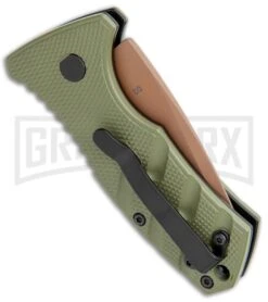 Boker Stubby Strike Automatic Knife - Desert Warrior -Knives Shop Boker Stubby Strike CA Legal Auto OD Green Copper 01BO443NSOI BHQ 99649 jr side large
