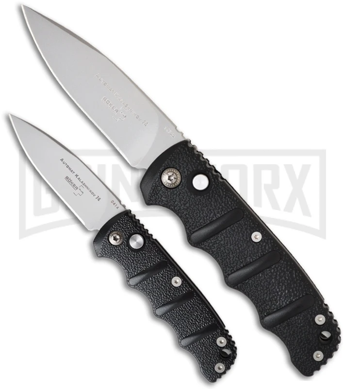 Boker Mini Kalashnikov Black Automatic Knife - Bead Blast Plain Boker Mini Kalashnikov Black Automatic Knife - Bead Blast Plain -Knives Shop boker kalashnikov mini 01kals73 size comparison large